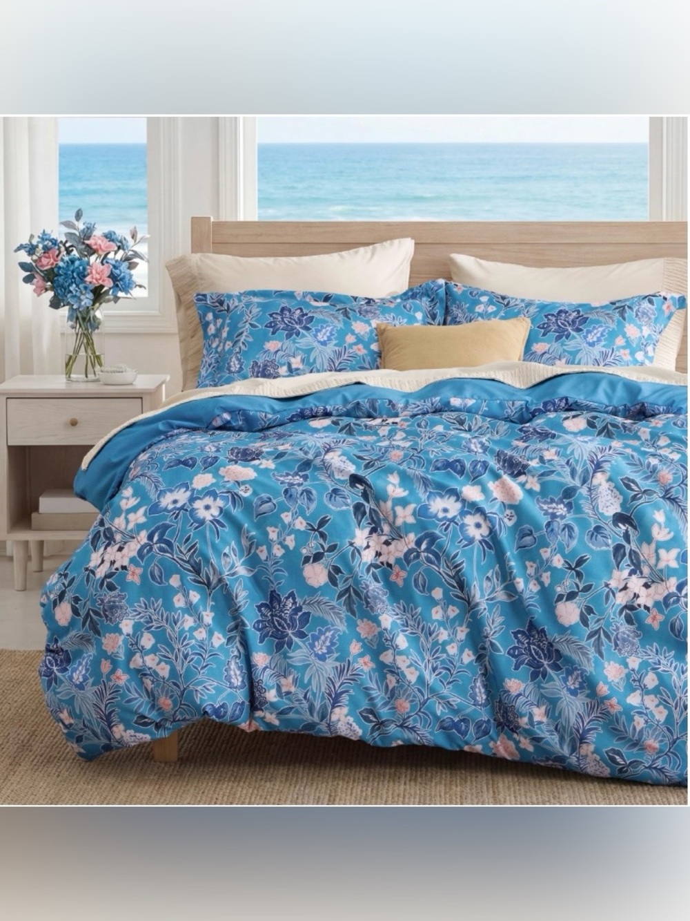 QUEEN Floral Duvet 3Pc Set 100% Polyester Microfiber - BLUE ELEGANCE